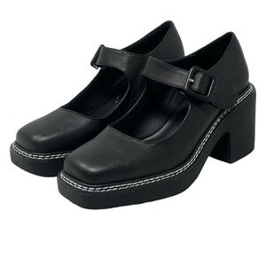 Intentionally Blank Categorial Mary Janes Size 6 NWT Black Leather Square Toe